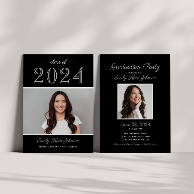 2025 Elegant Black Silver Photo Graduation Party Invitation (Creator Uploaded)
