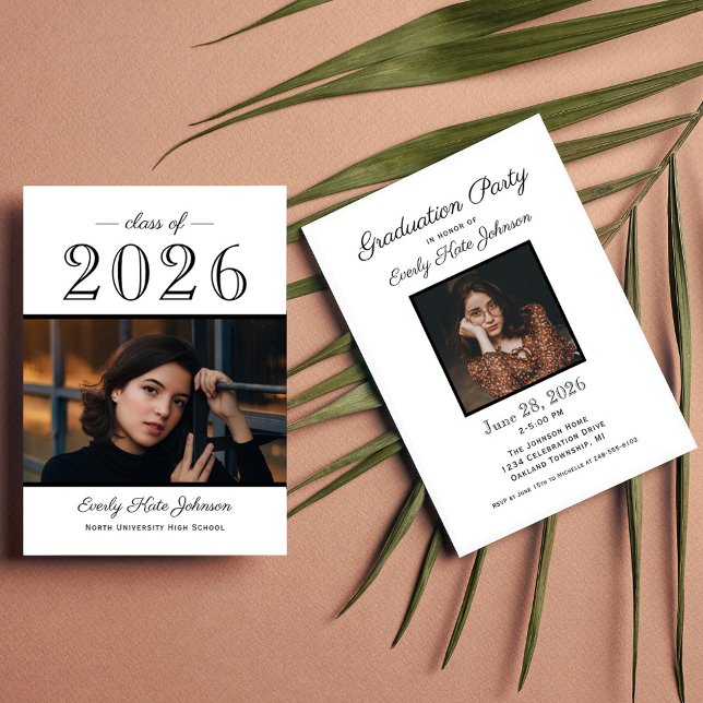 2025 Elegant Black White Photo Graduation Party Invitation (Creator Uploaded)