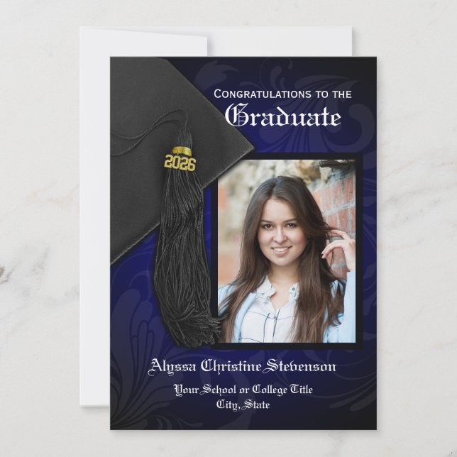 2025 Elegant Blue Tassel Charm Photo Graduation Invitation (Front)