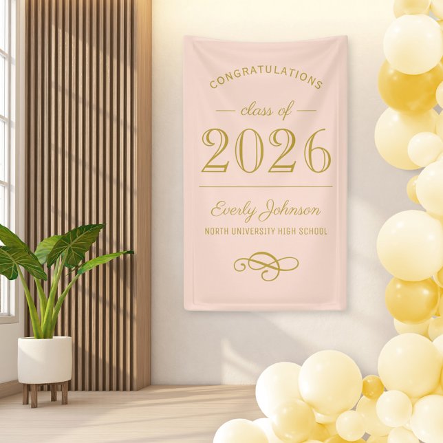 2025 Elegant Blush and Gold Custom Graduation Banner (Creator Uploaded)