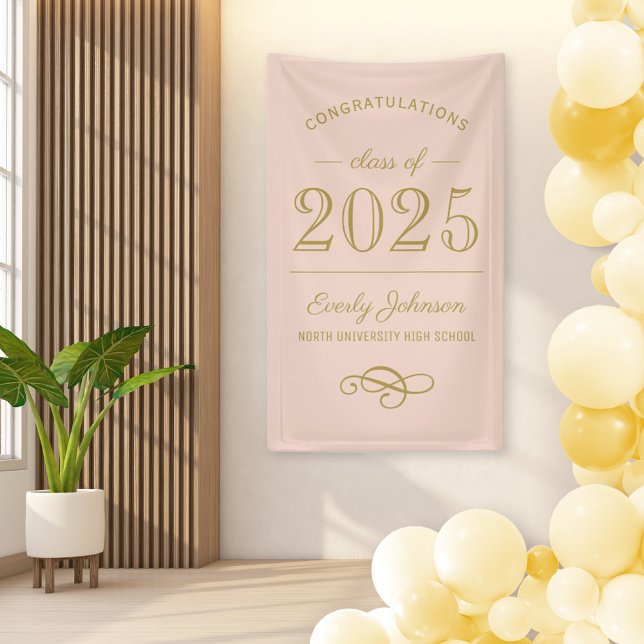 2025 Elegant Blush and Gold Custom Graduation Banner (Creator Uploaded)