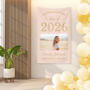 2025 Elegant Blush Gold Custom Photo Graduation Banner