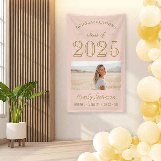 2025 Elegant Blush Gold Custom Photo Graduation Banner (Creator Uploaded)
