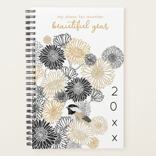2025 Elegant Floral and Chickadee Monthly Planner (Front)