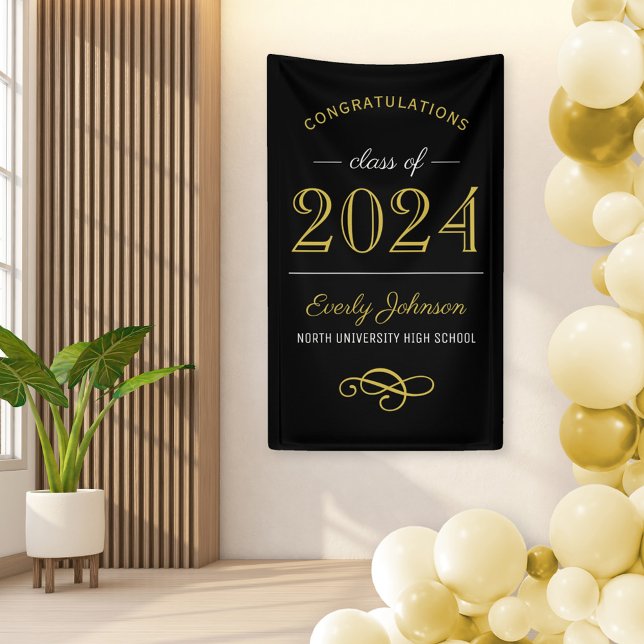 2025 Elegant Gold Black Custom Graduation Banner (Creator Uploaded)
