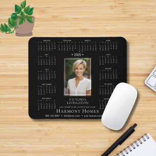 2025 Elegant Photo Business Calendar Mouse Pad Blk