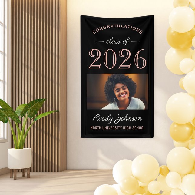 2025 Elegant Rose Gold Black Custom Graduation Banner (Creator Uploaded)