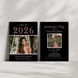 2025 Elegant Rose Gold Photo Graduation Party Invitation