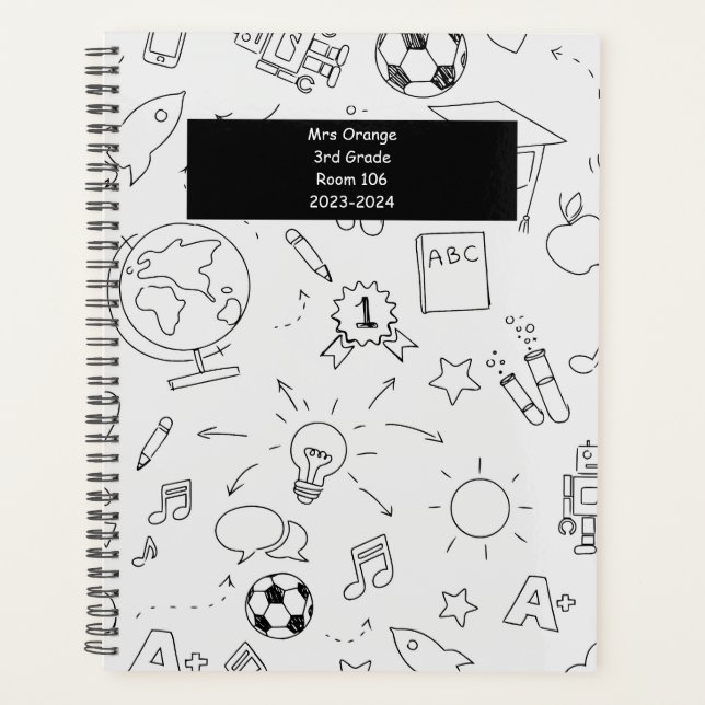 2025 Elementary School Personalised White & Black Planner (Front)