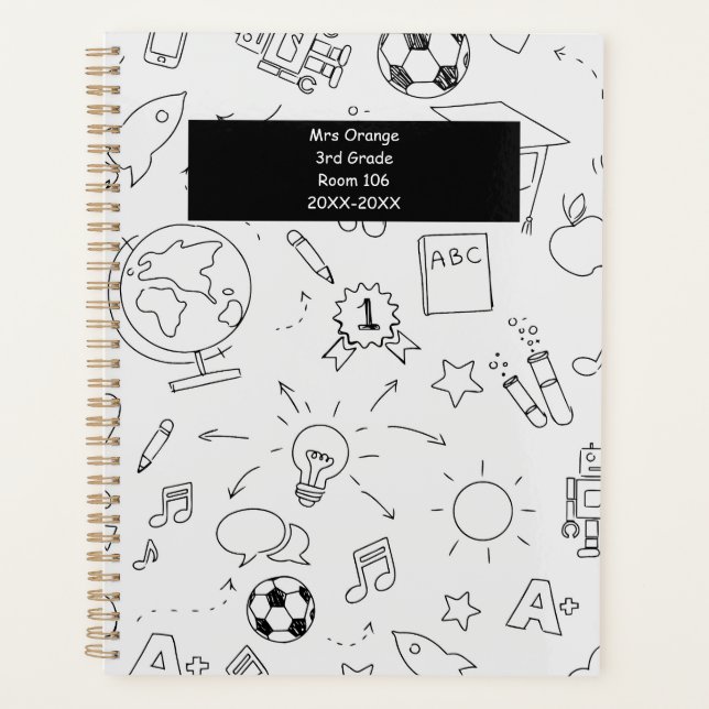 2025 Elementary School Teacher White & Black Planner (Front)