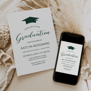 2025 Emerald Green Cap Graduation Party Invitation