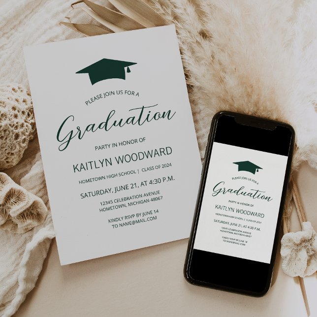 2025 Emerald Green Cap Graduation Party Invitation (Creator Uploaded)