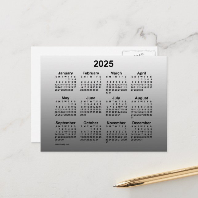 2025 Faded White Mini Calendar by Janz Postcard (Front/Back In Situ)