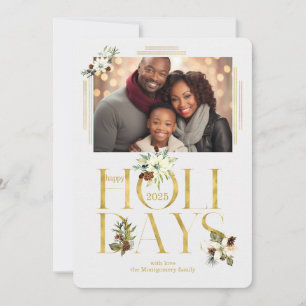 2025 Faux Gold Leaf and Botanical Single Photo Holiday Card