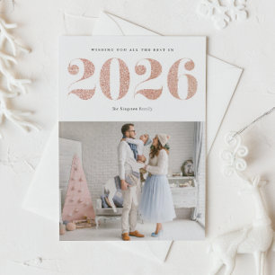 2025 Faux Rose Gold Glitter Modern Happy New Year Holiday Card