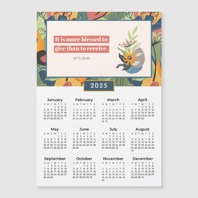 2025 Floral Acts 20:35 Blessed to Give Calendar (Front)