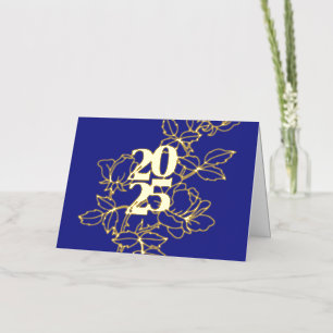 2025 Floral Design Deep Blue Folded Foil Card