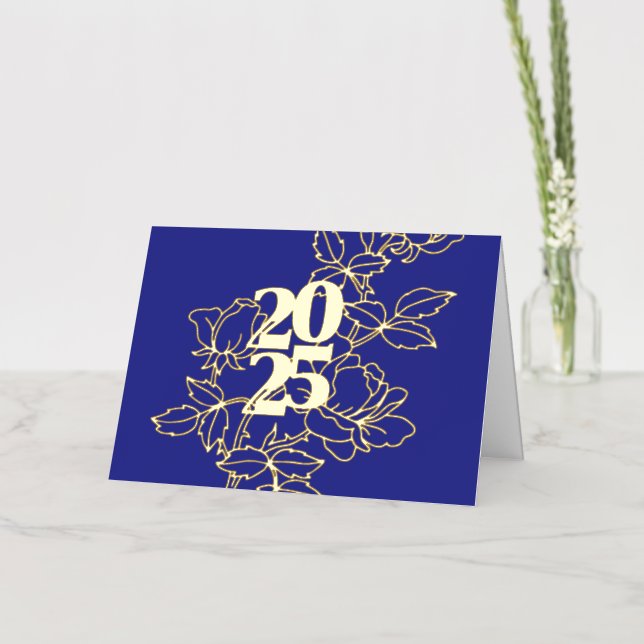 2025 Floral Design Deep Blue Folded Foil Card (Flower)