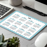 2025 Full Year Yearly Calendar Wavy light blue Mouse Pad<br><div class="desc">Light Blue, black, and white—a minimal, basic 12-month 2025 Calendar Mousepad featuring a clean white background, a stylish Emerald Green wavy border, and sleek black accents. This design offers a modern look perfect for your home office, a thoughtful yet simple gift for a coworker, or a functional addition to a...</div>