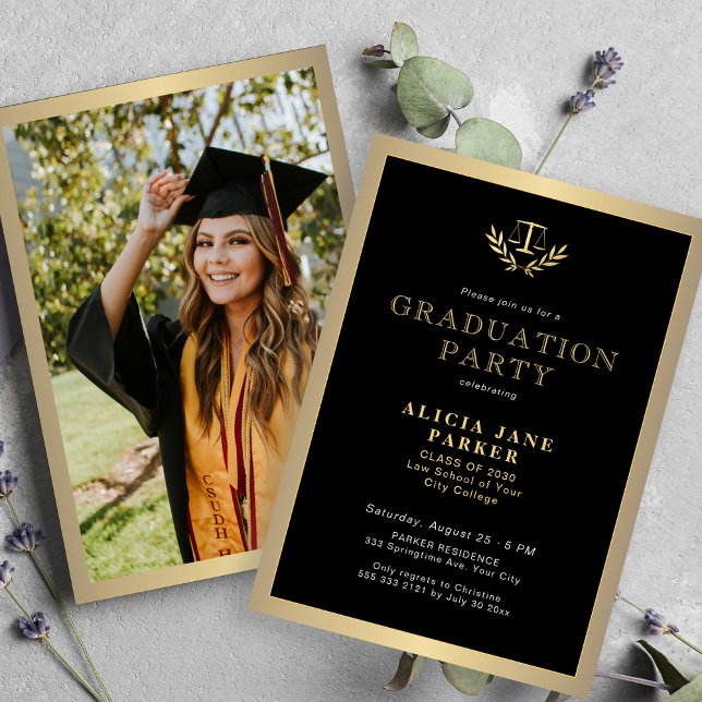2025 gold black law school graduation party invitation (Creator Uploaded)