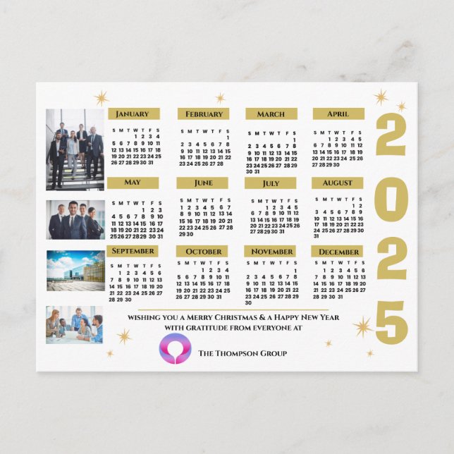 2025 Gold Corporate Calendar Christmas & New Year  Postcard (Front)