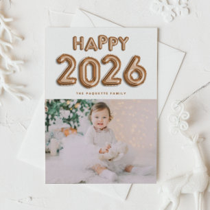 2025 Gold Foil Mylar Balloons Photo New Year Holiday Postcard