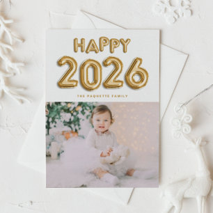 2025 Gold Foil Mylar Balloons Photo New Year Holiday Postcard