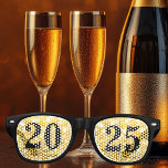 2025 Gold Glitter New Years Eve Party Retro Sunglasses<br><div class="desc">Happy New Year in elegant white typography over gold glitter. Chic sparkle party favour sunglasses for a new years eve host to use at your big bash in 2025.</div>