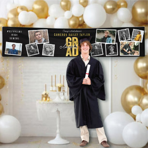 2025 Gold GRAD 10 Photo Modern Graduation Party Banner