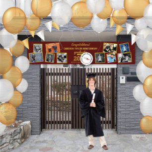2025 Gold Sketch 10 Photo Collage Graduation Party Banner