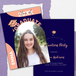 2025 Grad Photo Blue Arch Design Graduation Party Invitation