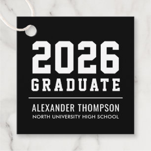 2025 Graduate Black Modern Graduation Party Favour Tags