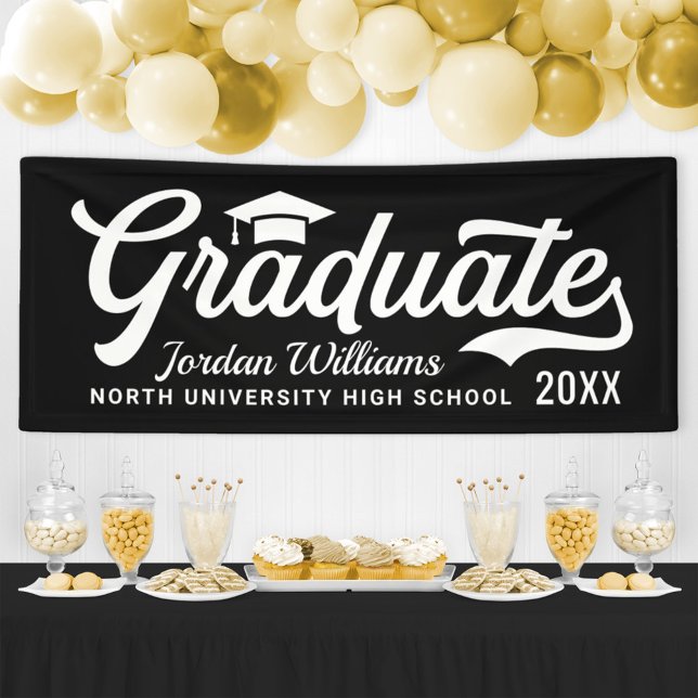 2025 Graduate Black White Script Custom Graduation Banner (Creator Uploaded)