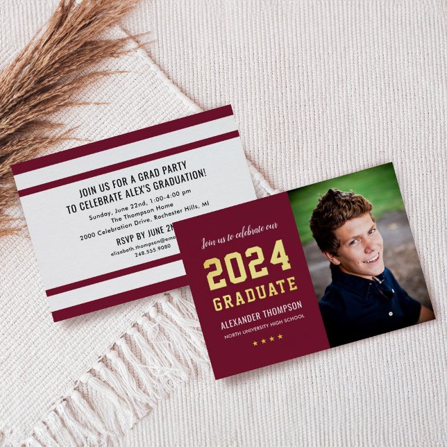2025 Graduate Burgundy Gold Graduation Party Photo (Creator Uploaded)
