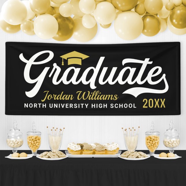 2025 Graduate Gold Black Script Custom Graduation Banner (Creator Uploaded)
