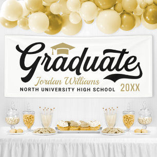 2025 Graduate Gold Black Script Custom Graduation Banner