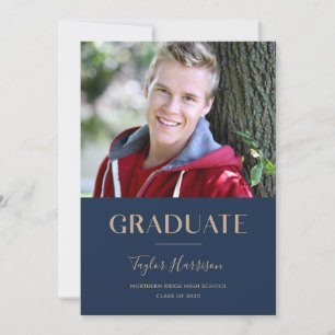 2025 Graduate Navy Blue & Gold Graduation Party Invitation