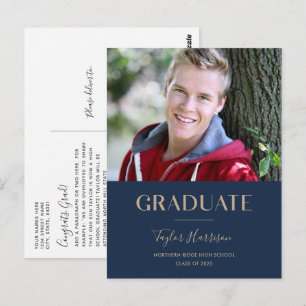 2025 Graduate Navy Blue & Gold Graduation Postcard
