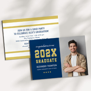 2025 Graduate Navy Gold Graduation Party Photo Invitation