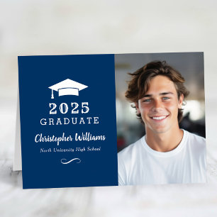 2025 Graduate Navy Graduation Photo Thank You Card