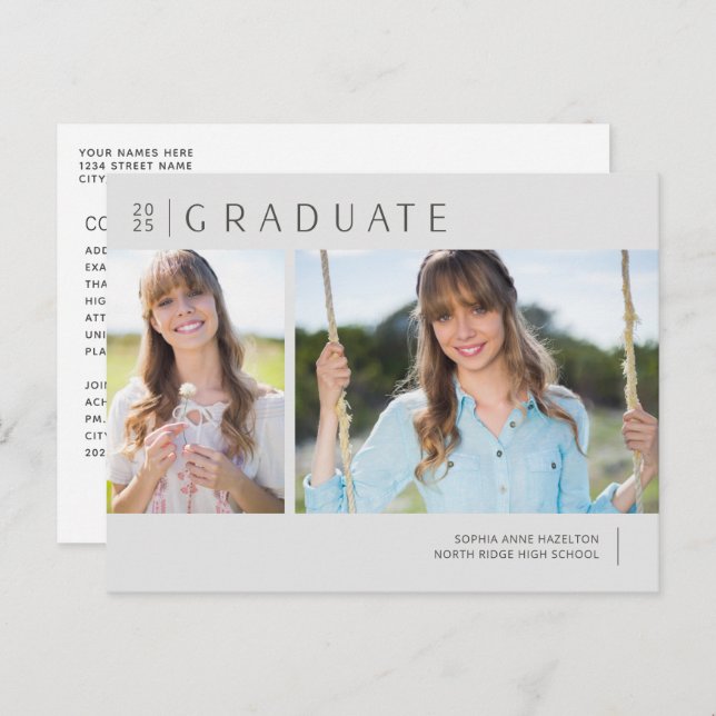 2025 Graduate Neutral Grey Photo Graduation Postcard (Front/Back)