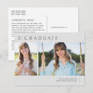 2025 Graduate Neutral Grey Photo Graduation Postcard