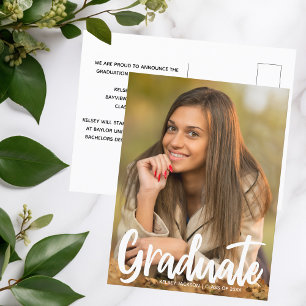 2025 Graduate Photo Chic Modern Script Overlay Postcard