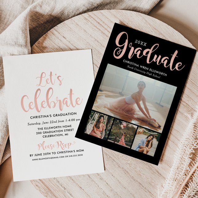 2025 Graduate Rose Gold Script Photo Collage Party Invitation (Creator Uploaded)
