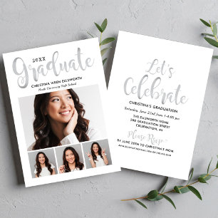 2025 Graduate Silver Script Photo Collage Party Invitation