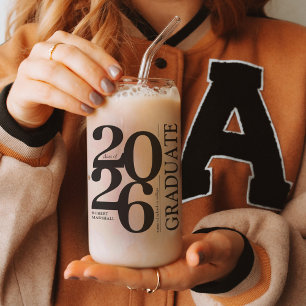 2025 Graduate Trendy Black Graduation Can Glass
