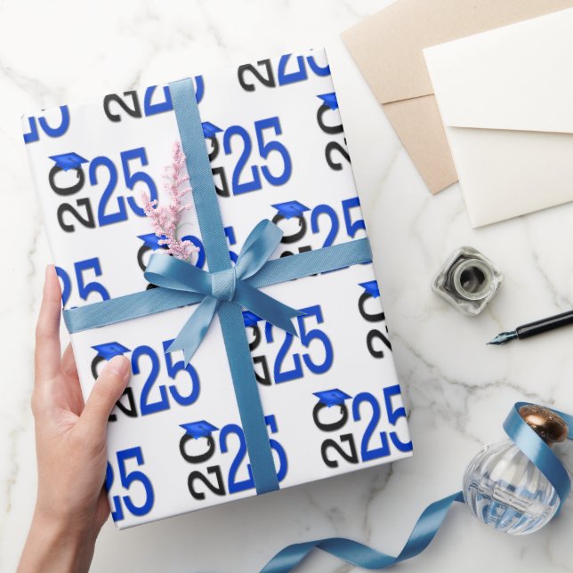 2025 Graduation Blue and Black Wrapping Paper (Gifting)