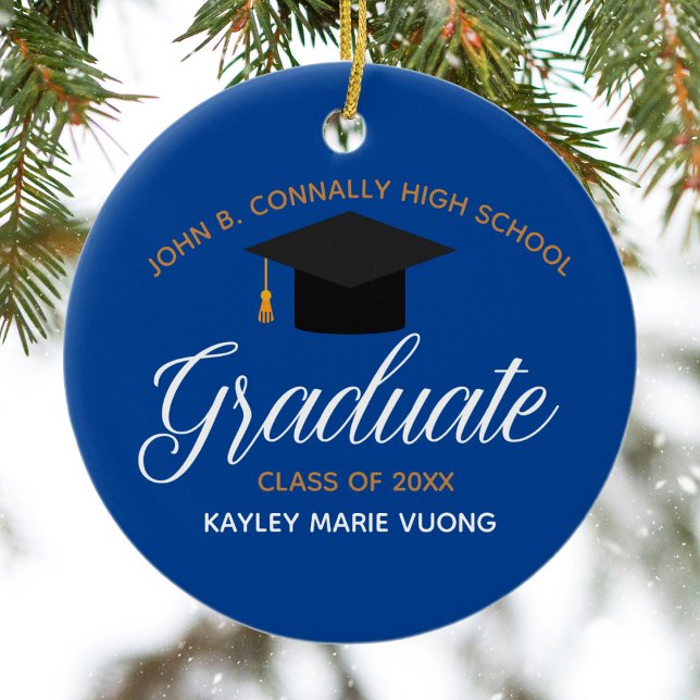 2025 Graduation Blue Gold Custom High School Name Ceramic Tree Decoration (Creator Uploaded)
