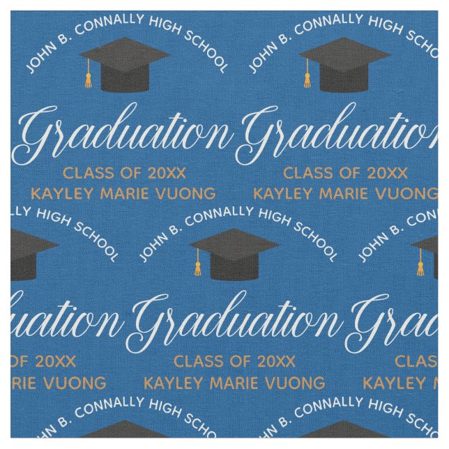 2025 Graduation Blue Gold Custom School Monogram Fabric (Close Up)