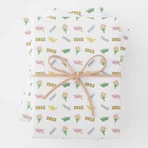 2025 Graduation Cap and Balloons Pastel  Wrapping Paper Sheet